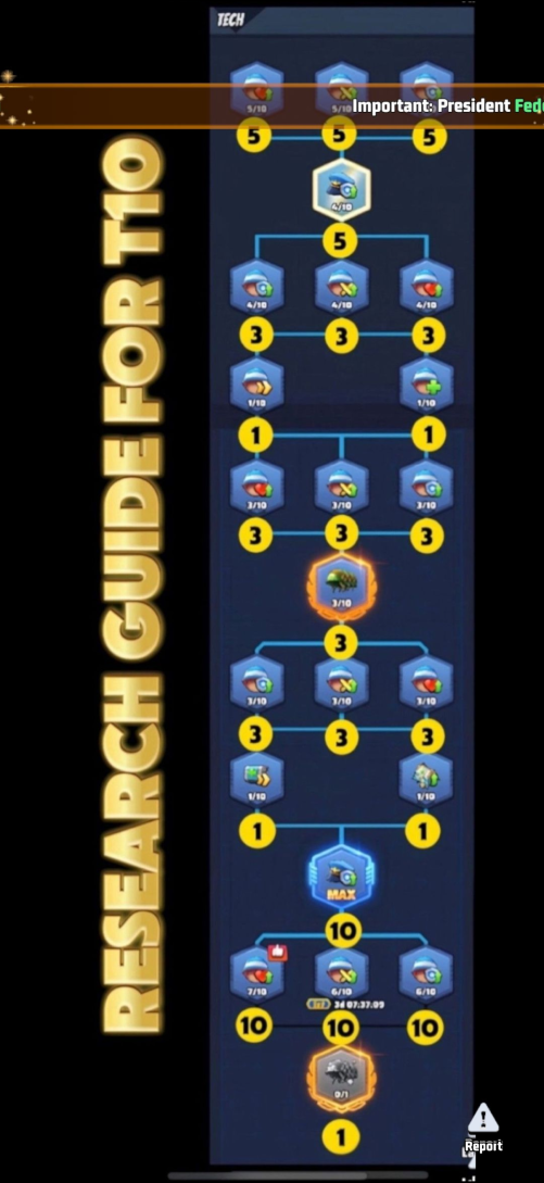 T10 troop tech research tree with numbered progression order